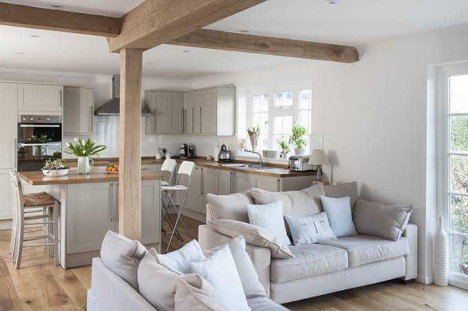 Phòng khách liền bếp phong cách Minimalism sử dụng nội thất tinh gọn để tối ưu diện tích (Nguồn: Internet)