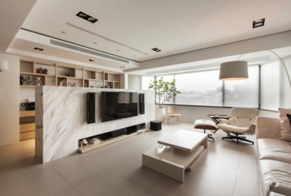 Vách ngăn bếp và phòng khách bằng đá cẩm thạch