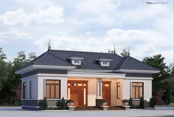 Thiết kế nhà cấp 4 gác lửng 7x20 có sân vườn và hiên trước làm không gian thư giãn (Nguồn: Internet)