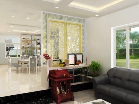Mẫu vách ngăn CNC đẹp ngăn cách phòng khách và bếp