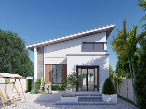 Mẫu nhà ống 1 tầng kết hợp gác lửng ở nông thôn