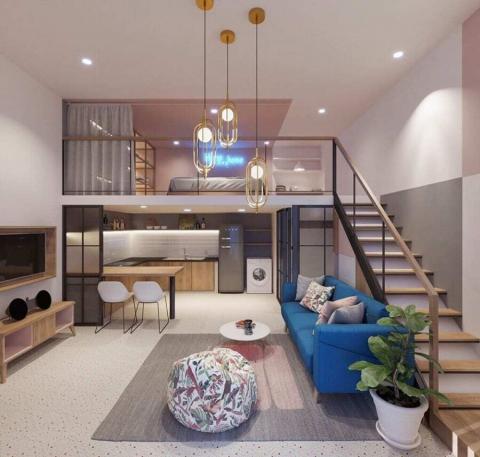 Mẫu nhà gác lửng 2 phòng ngủ thiết kế sang trọng