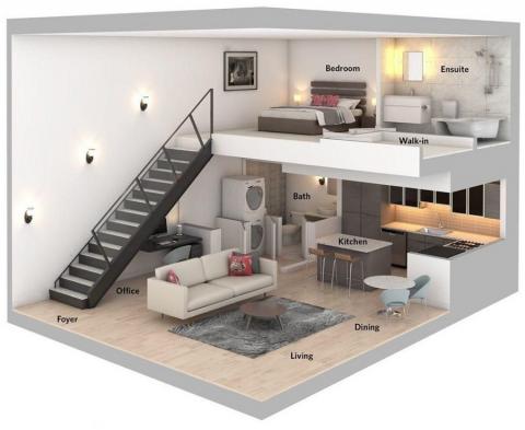 Bản vẽ nhà gác lửng đẹp thiết kế 3d